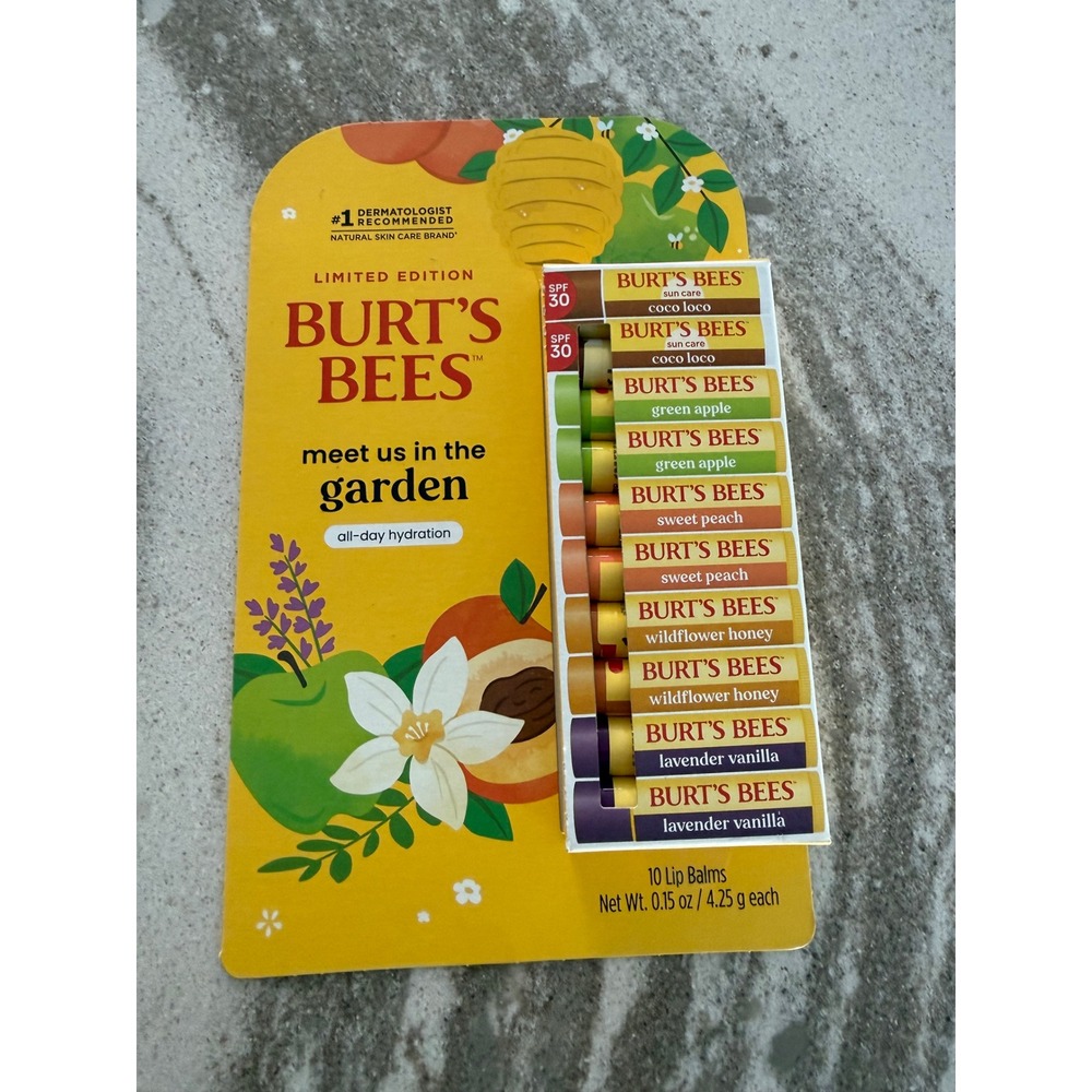 Burt's Bees Meet us in the Garden 10 pack variety full size lip balm gift